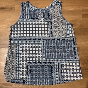 Blue Patterned Sleeveless Top ~ Rue Juju Size Large